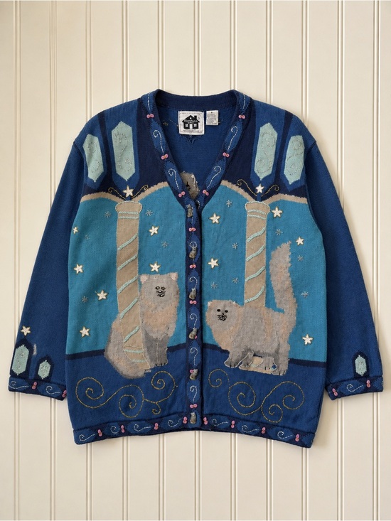 Storybook Knits Sweaters - Vintage Storybook Knits Persian Cat Cardigan Sweater